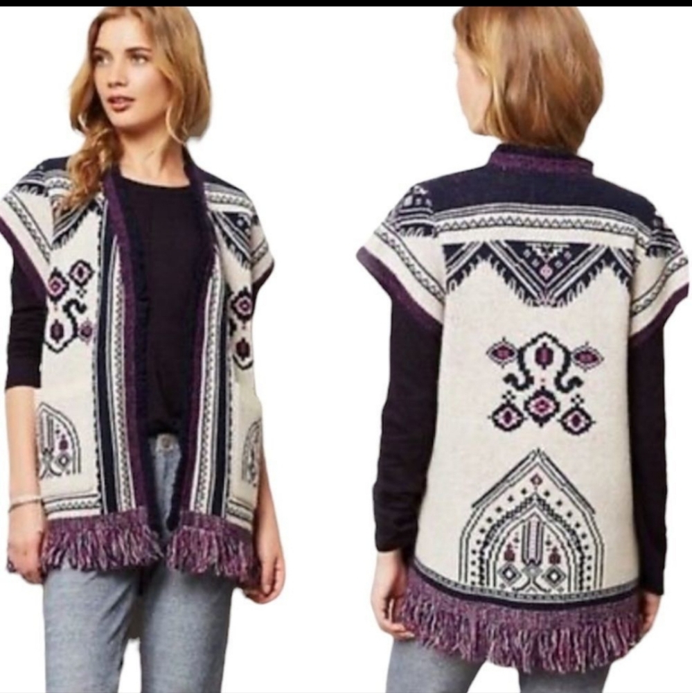 Anthropologie Angel Of The North Wool Cardigan Sweater Vest